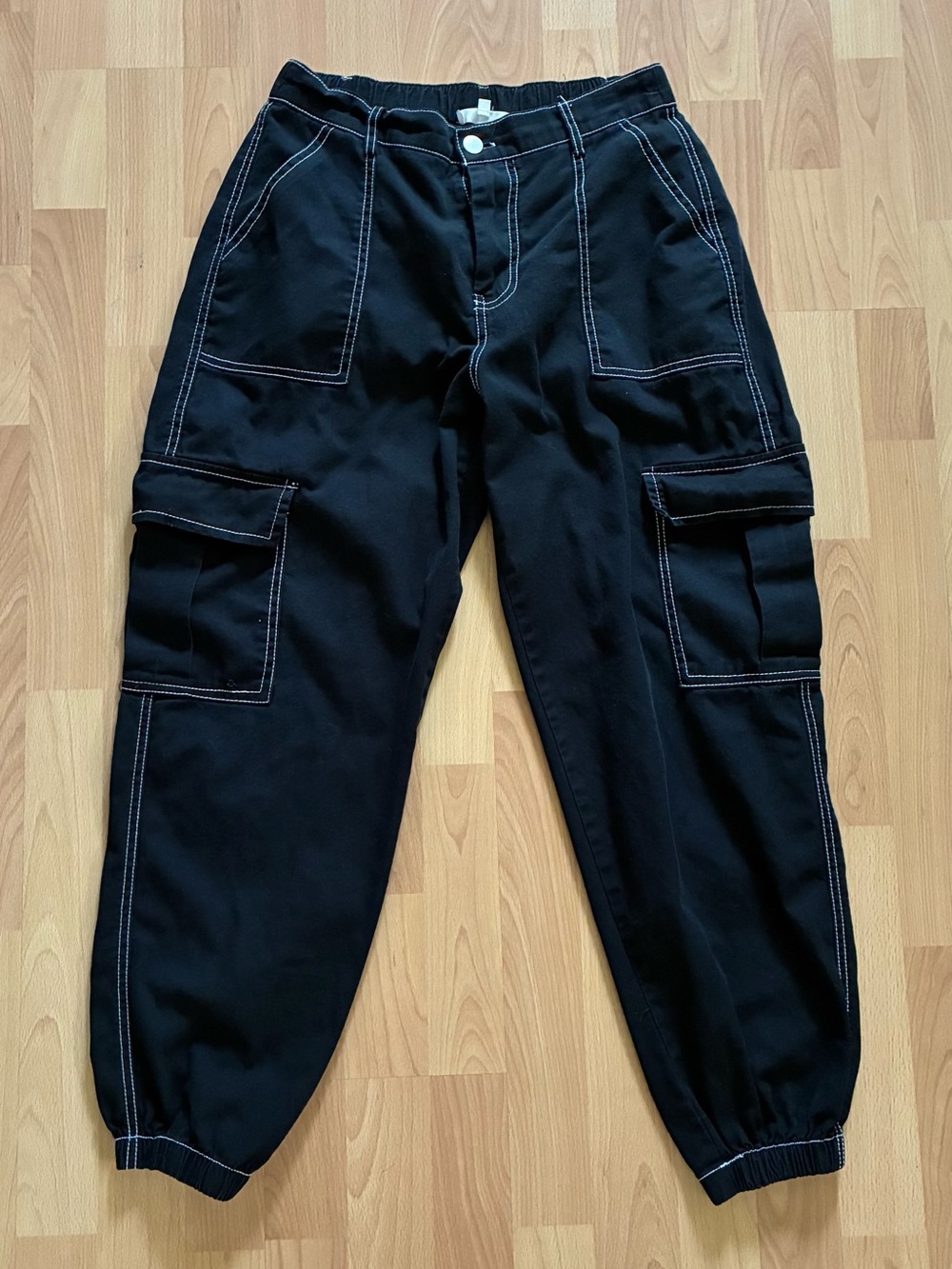 Cargo Jogger Pants Utility Black Sz M Cotton Skate Streetwear Baggy Womens